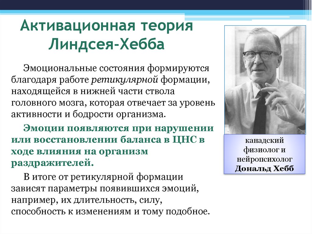 Автор теории эмоций. Активационная теория эмоций Линдсея-Хебба. Линдсей Хебб теория эмоций график. Линдсей Хебб теория эмоций. Активационная теория Линдсея-Хебба кратко.