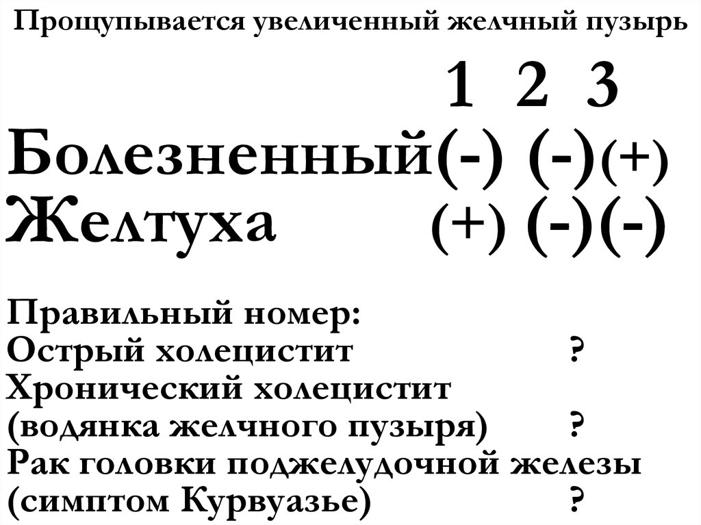 Прощупывается увеличенный желчный пузырь