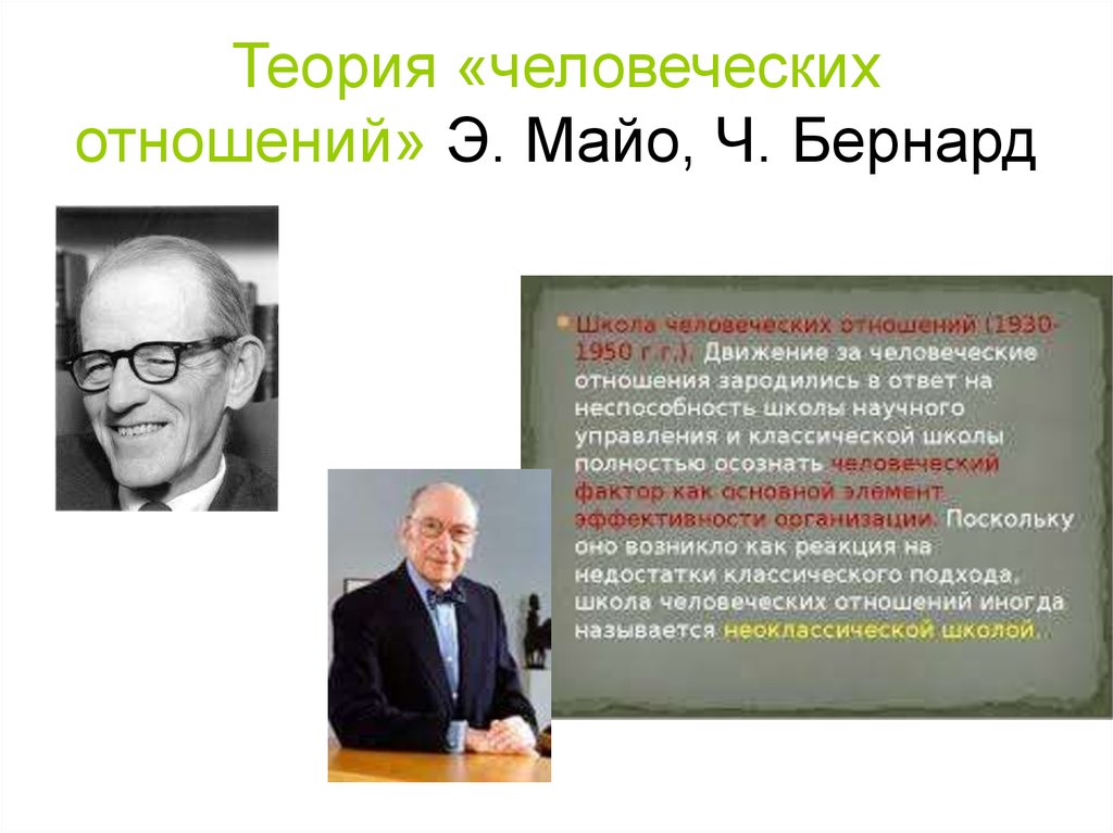 Теория ч. Ч Бернард концепция. Теория «человеческих отношений» э. Мейо. Ч Бернард менеджмент теория. Авторы теории человеческих отношений.