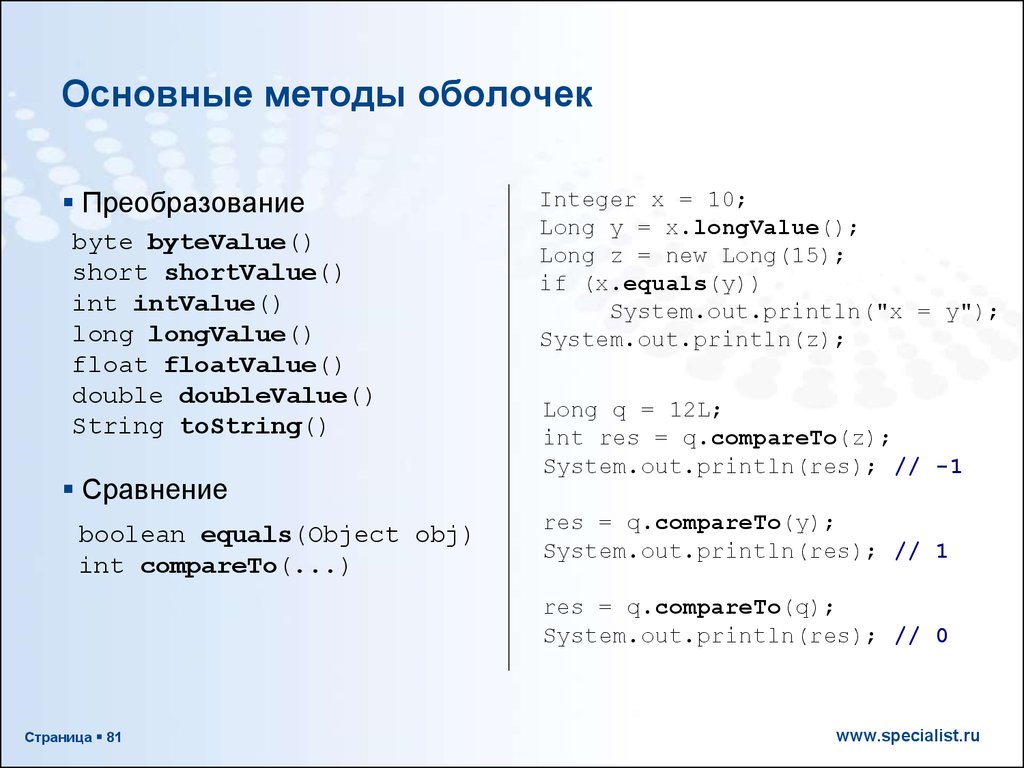 Методы класса int. Метод оболочек.