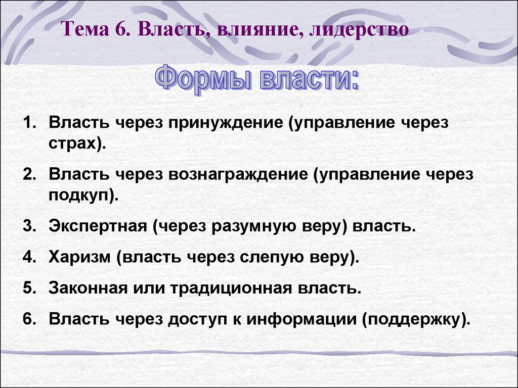 Влияние и власть в менеджменте презентация