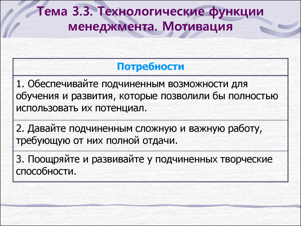 Торгово технологической функции. Технологические функции. Функции мотивации в менеджменте.