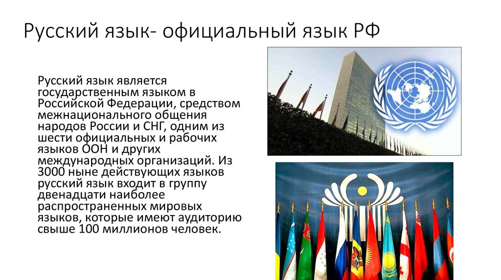 Статус официальных языков. Русский язык язык ООН. Официальные языки ООН. Русский язык является государственным языком Российской Федерации. Шесть официальных языков ООН.