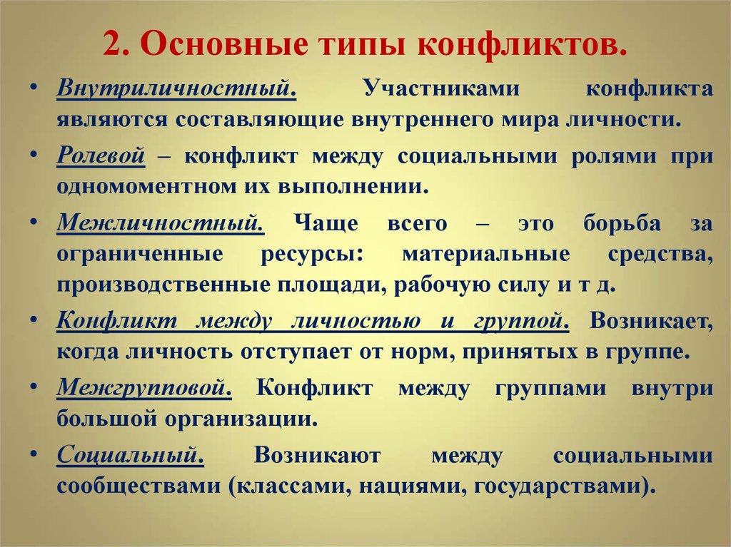 Вторая основная. Типы конфликтов. Основные типы конфликтов. Виды психологических конфликтов. Перечислите основные виды конфликтов..