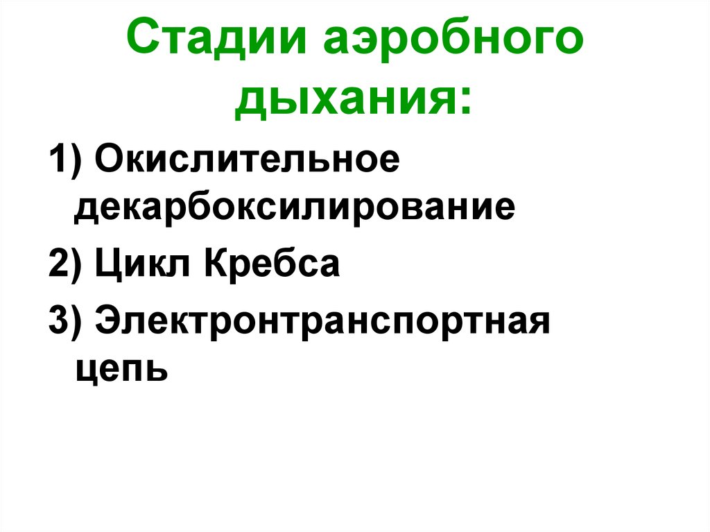 Стадии аэробного дыхания: