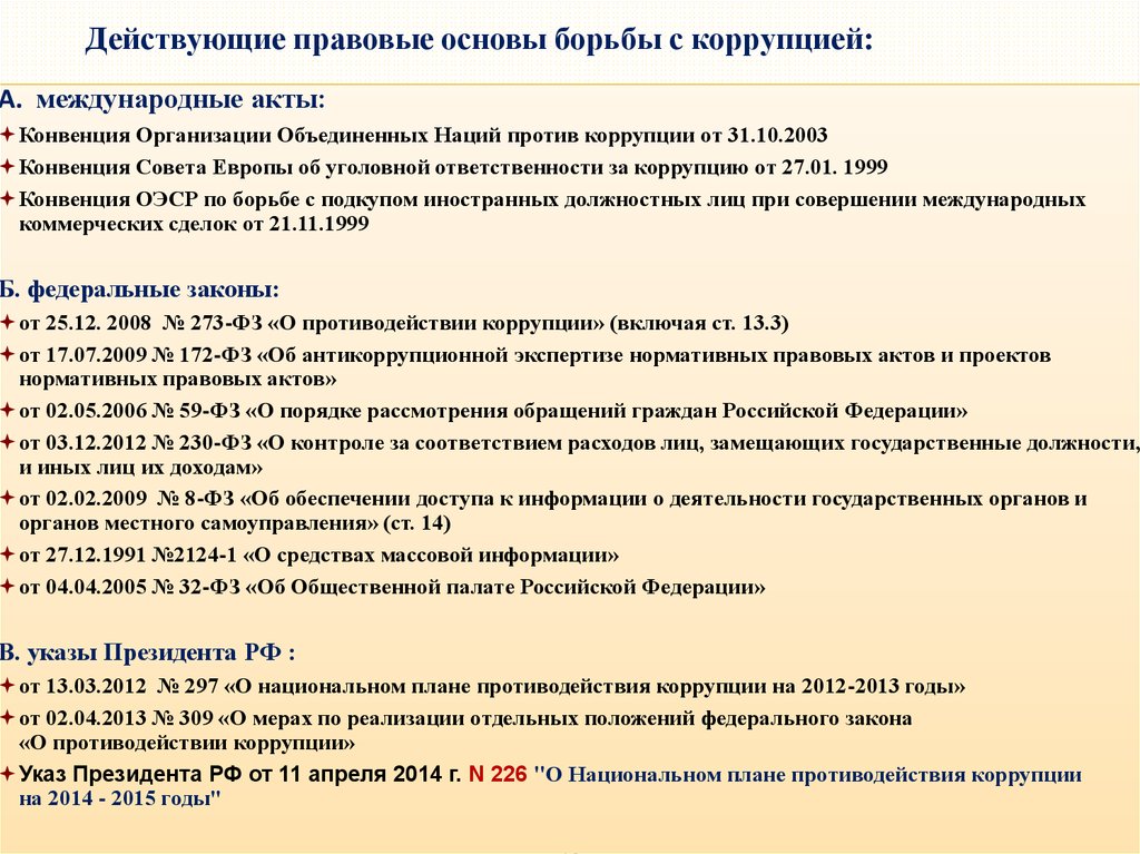 Изменение фз 226. Международно-правовые основы противодействия коррупции. Международно-правовые аспекты противодействия коррупции. Международные акты по борьбе с коррупцией. Темы докладов по коррупции.