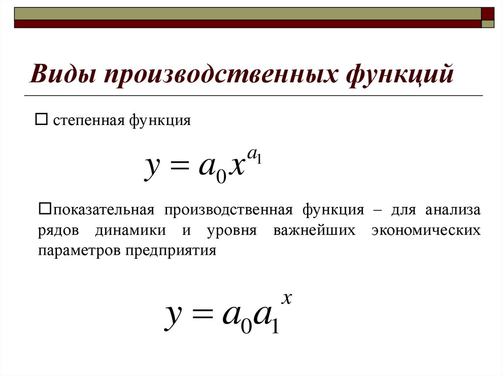 Виды производственных функций. Производственная степенной функции формулы. Однофакторной производственной функции.. Степенная производственная функция.