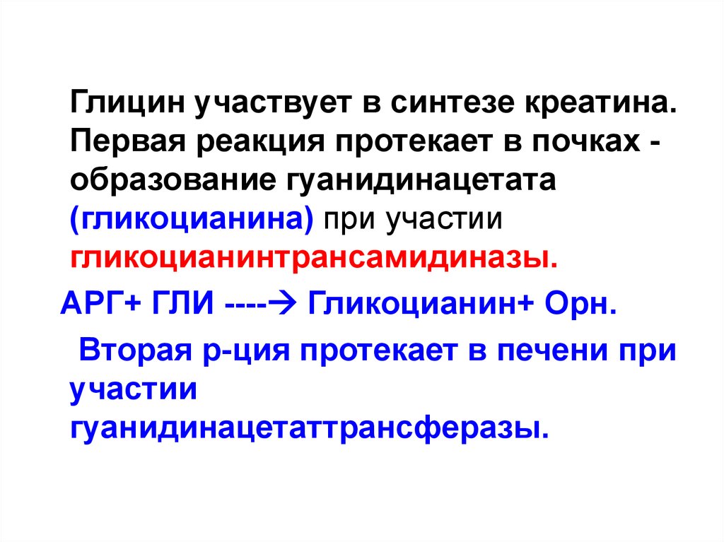 Особенности обмена глицина. Глицин реакция синтеза креатина. Гуанидинацетат в почках Синтез. Глицин его участие в синтезе креатинин. Гуанидинацетат образуется в почках при синтезе.