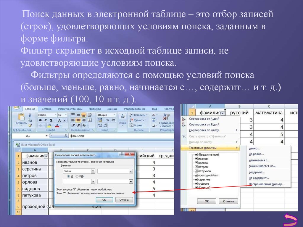 Электронные таблицы информация. Поиск данных в таблице. Поиск информации в электронных таблицах. Поиск 