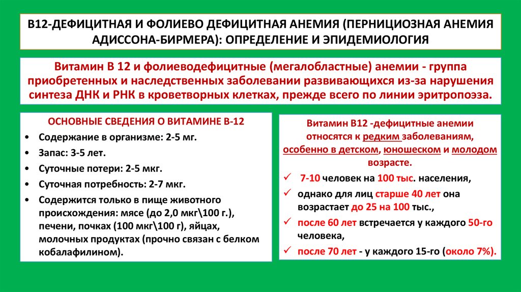 Для в12 дефицитной анемии характерно наличие. Эпидемиология в12-, фолиево-дефицитная анемия. схема лечения витамин в12 дефицитной анемии. пернициозная анемия относится к группе анемий:. витаминный препарат, применяемый при пернициозной анемии.