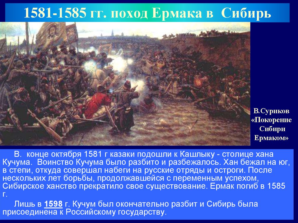 1581-1585 гг. поход Ермака в Сибирь
