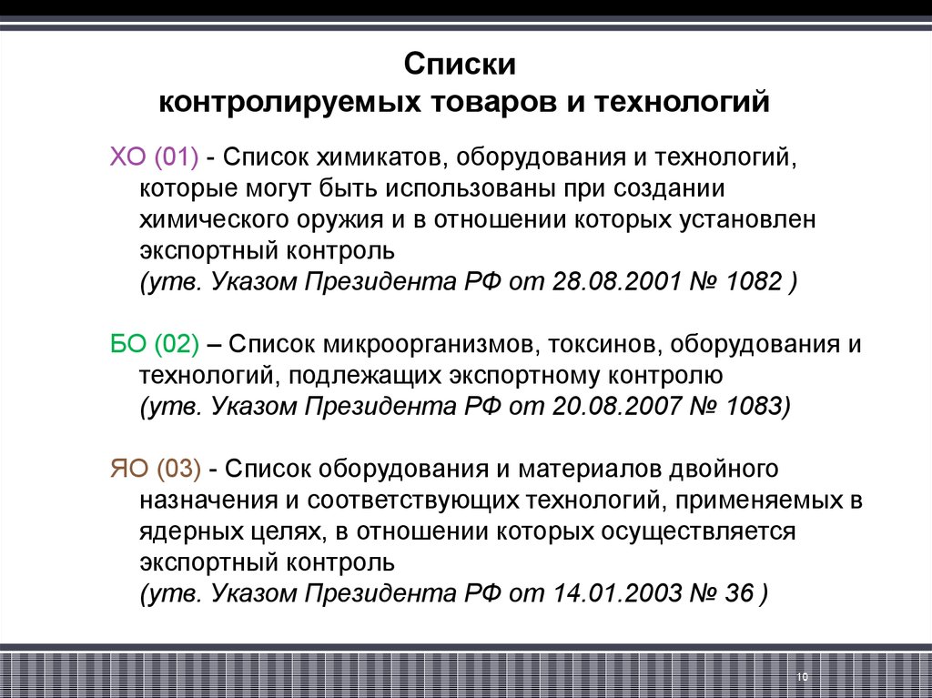 Список товаров экспортного контроля