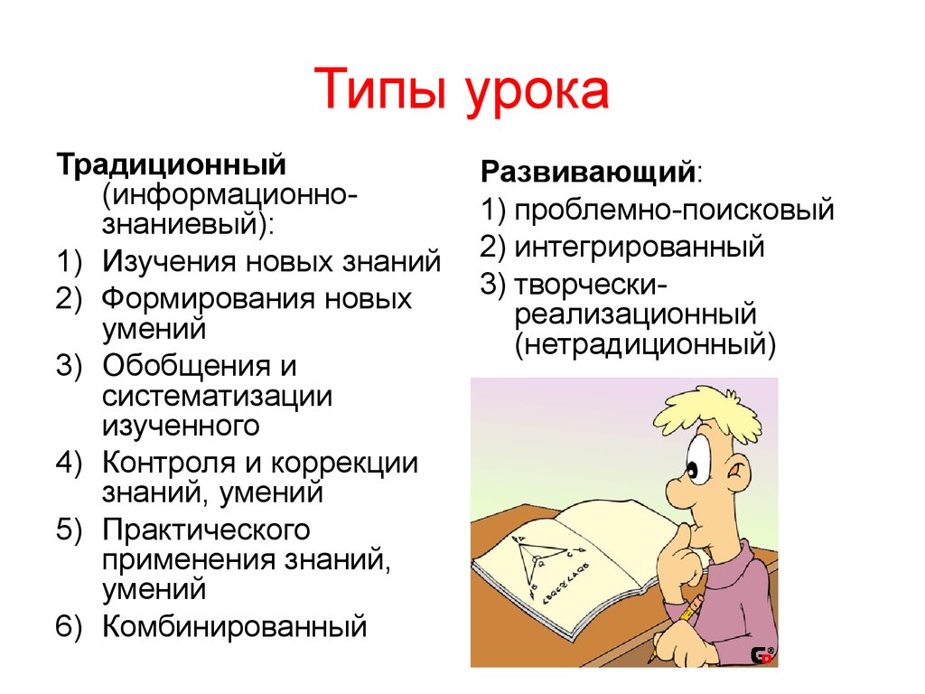 Разновидности уроков. Типы и виды уроков в педагогике. Типы уроков. Основные типы уроков. Классические типы уроков.