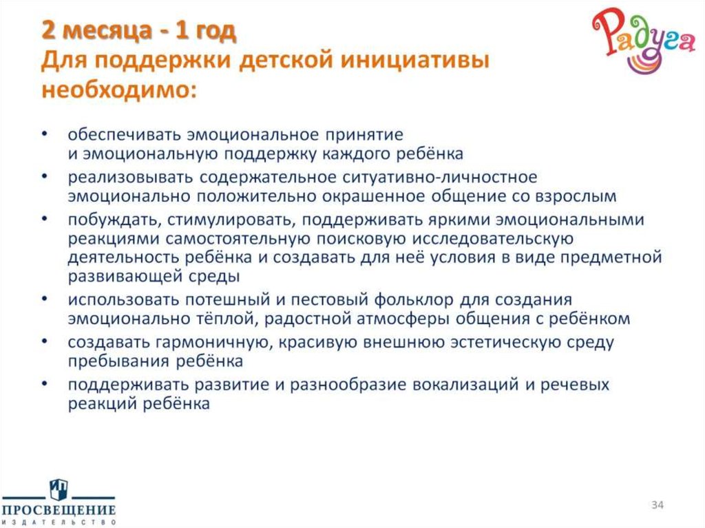 2 месяца - 1 год Для поддержки детской инициативы необходимо: