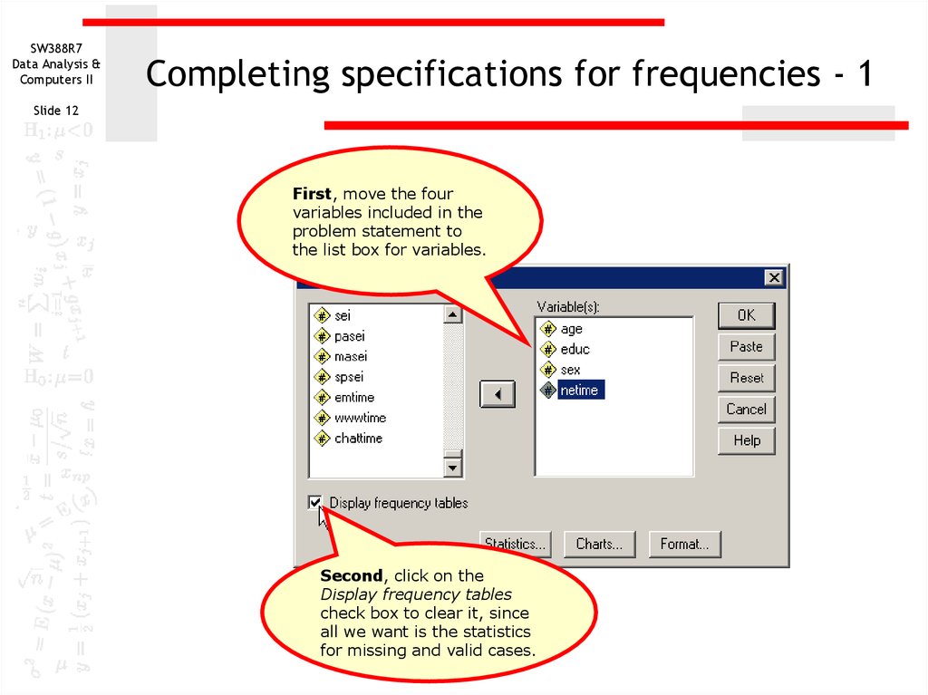 Completing specifications for frequencies - 1