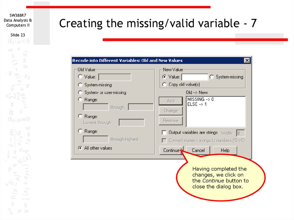 Creating the missing/valid variable - 7