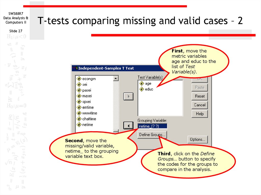 T-tests comparing missing and valid cases – 2