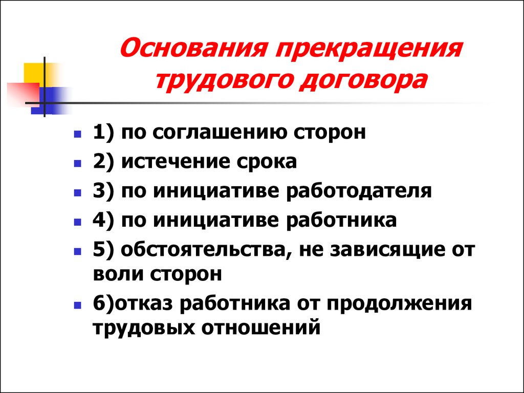 Утрата трудового договора. Каковы основания расторжения трудового договора. Юридические основания расторжения трудового договора. Перечислите причины прекращения трудового договора. Основания для прекращения действия трудового договора.