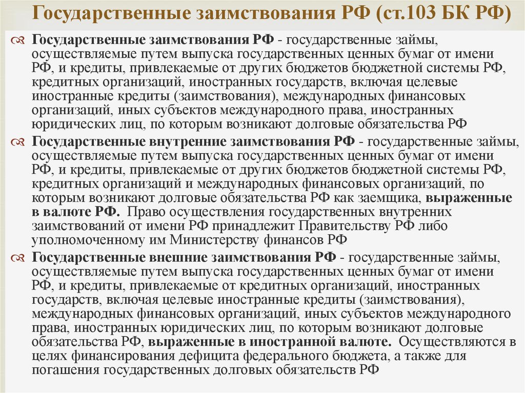 Право государственных и муниципальных внешних и внутренних заимствований презентация