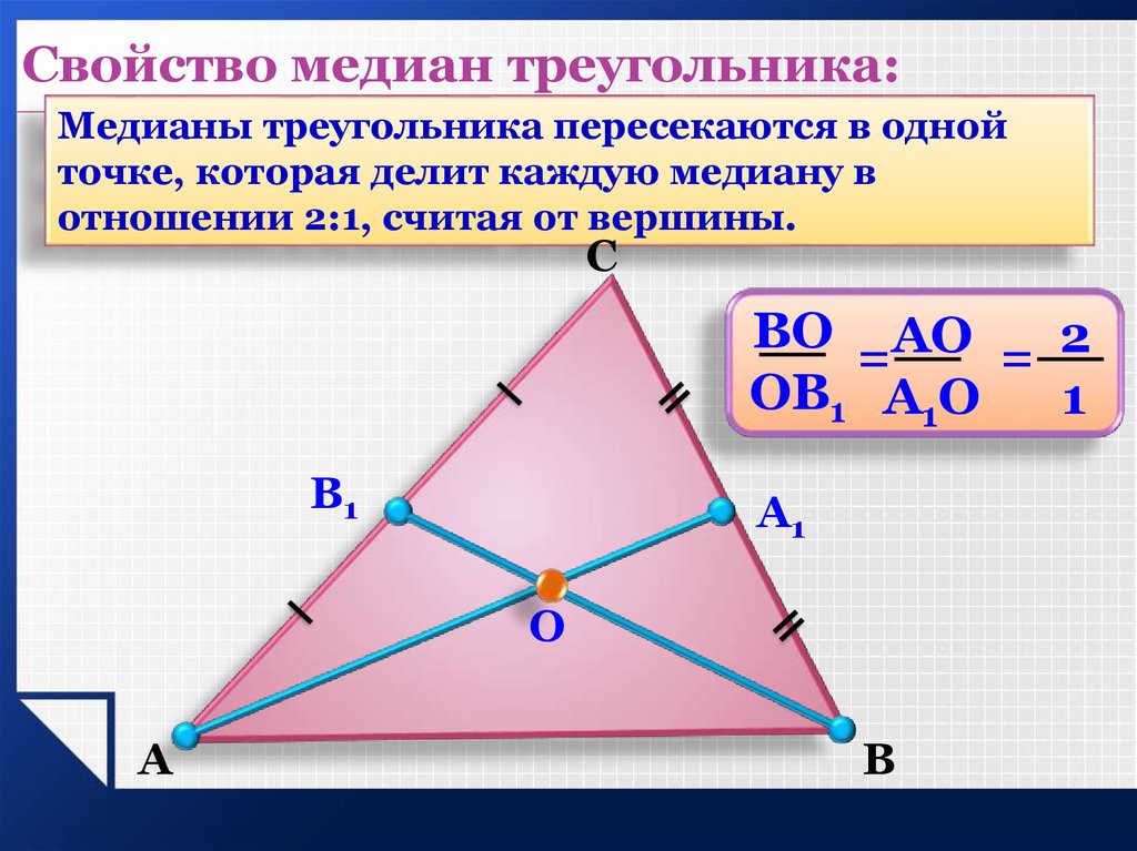 Любая биссектриса треугольника делит его пополам. Свойство медиан треугольника 2 к 1. Свойства Медианы треугольника. Медиана в равнобедренном треугольнике. Свойства чевианы в треугольнике.