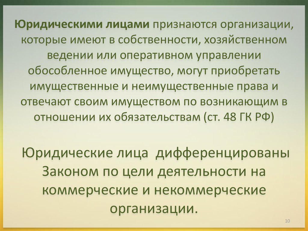 Признанные организации. Юридическое лицо признается организация которая имеет имущественно. Оперативное управление обособленным имуществом. Коммерческими организациями признаются. Страхователями признаются.