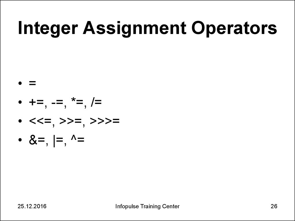 Integer Assignment Operators