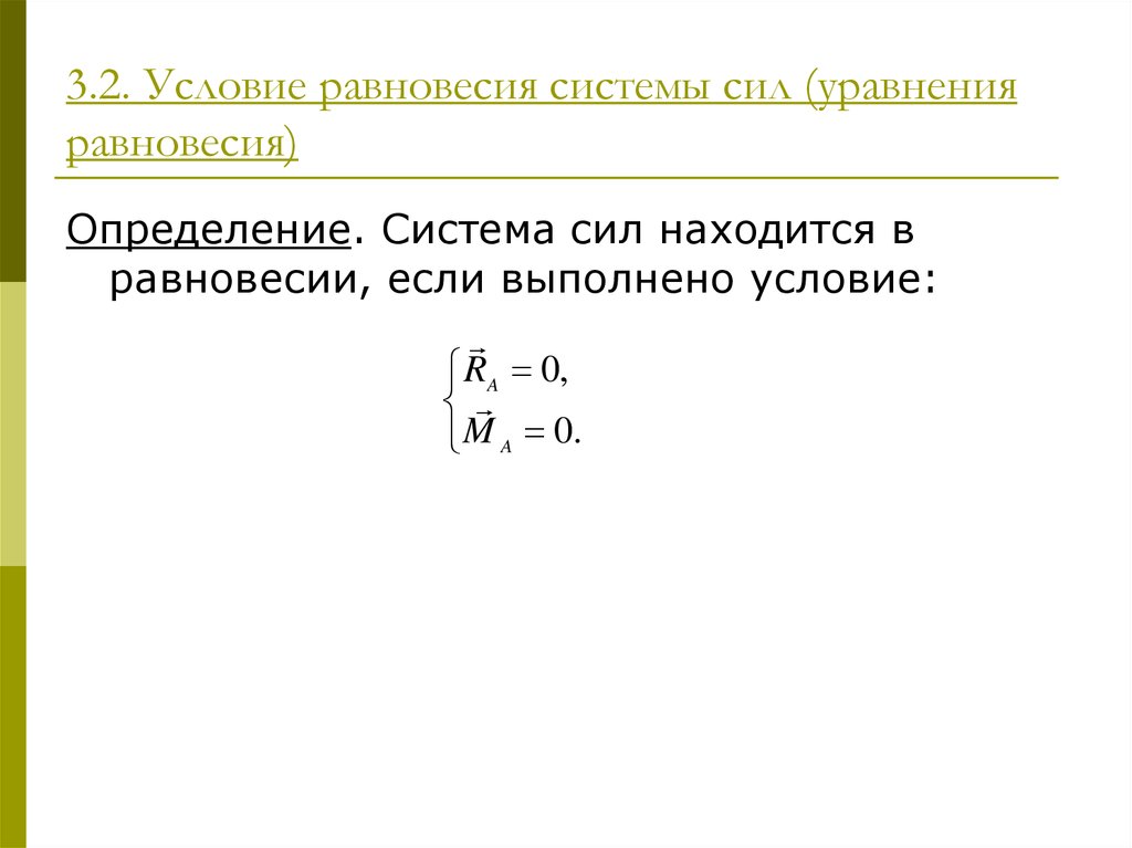 Условия равновесия системы сил