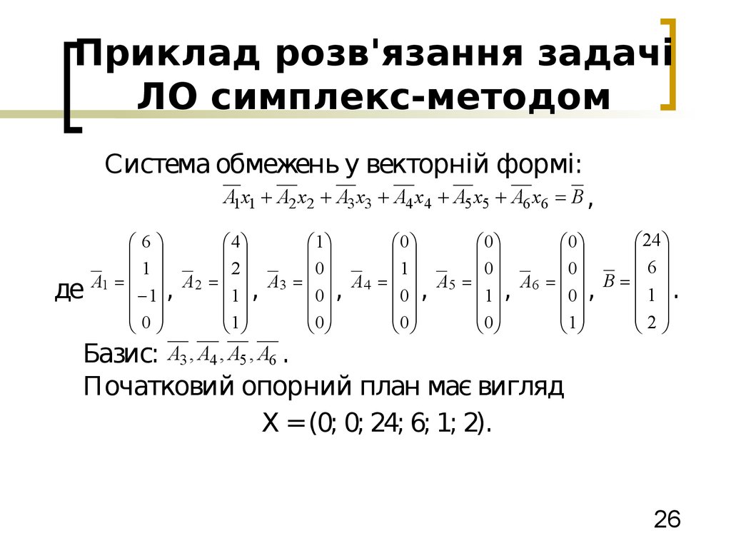 Приклад розв'язання задачі ЛО симплекс-методом