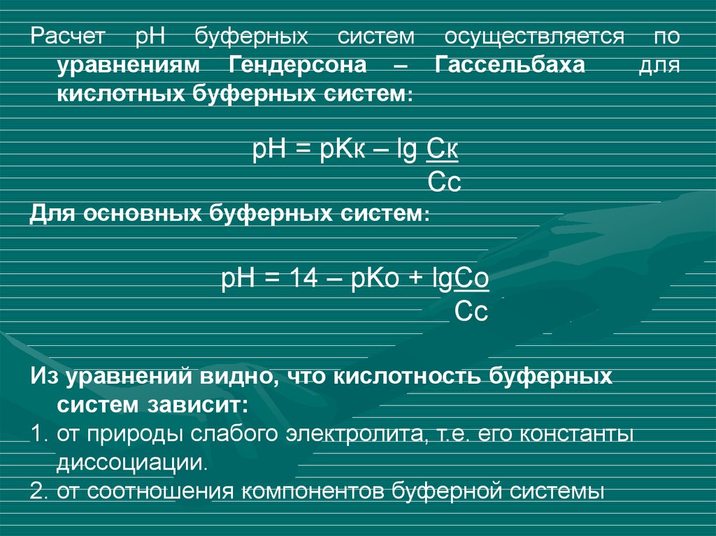 Классификация буферных растворов. Уравнение Гендерсона-Гассельбаха для буферных систем. Расчет компонентов буферных растворов. Свойства буферных растворов.