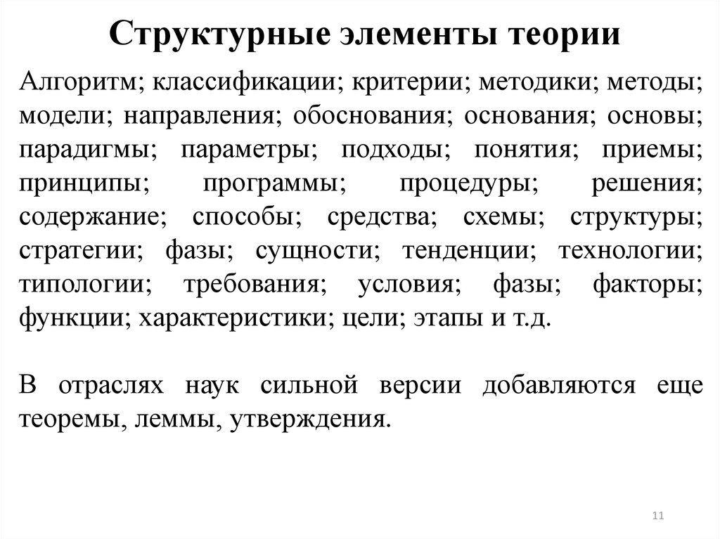 Обосновать направление. Структурные элементы теории. Основные структурные элементы теории. Элементы научной теории. Связи между структурными элементами теории.