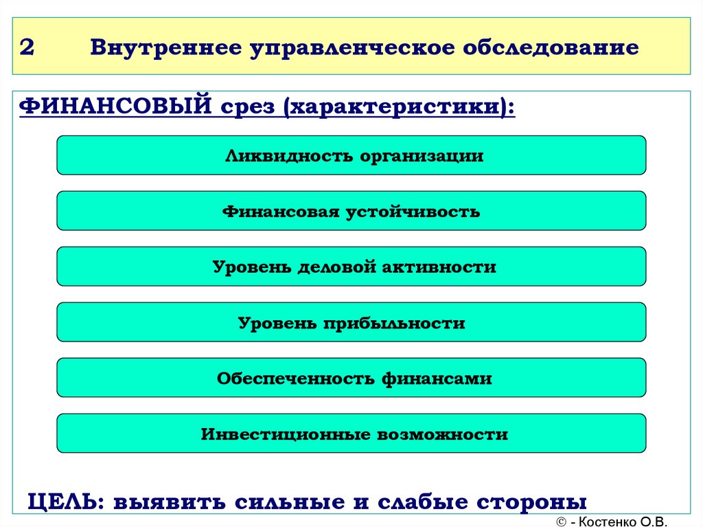 Внутренний 2. Финансовый срез. Финансовый срез организации. Управленческое обследование. Финансовый срез внутренней среды.