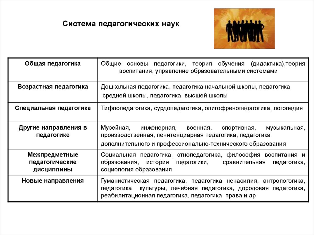 Отрасли и задачи педагогики