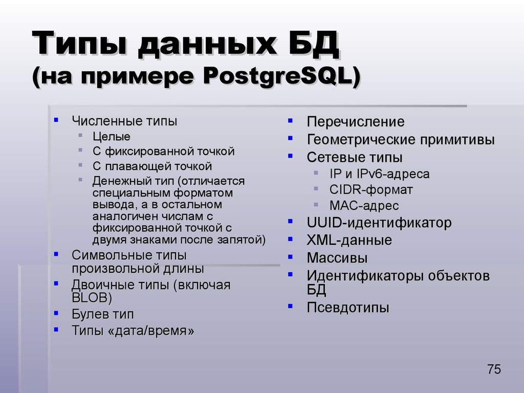 Postgresql типы данных