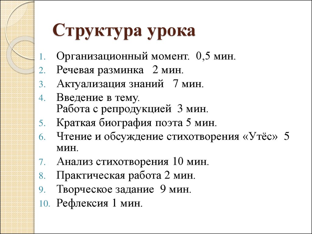 Строение урока