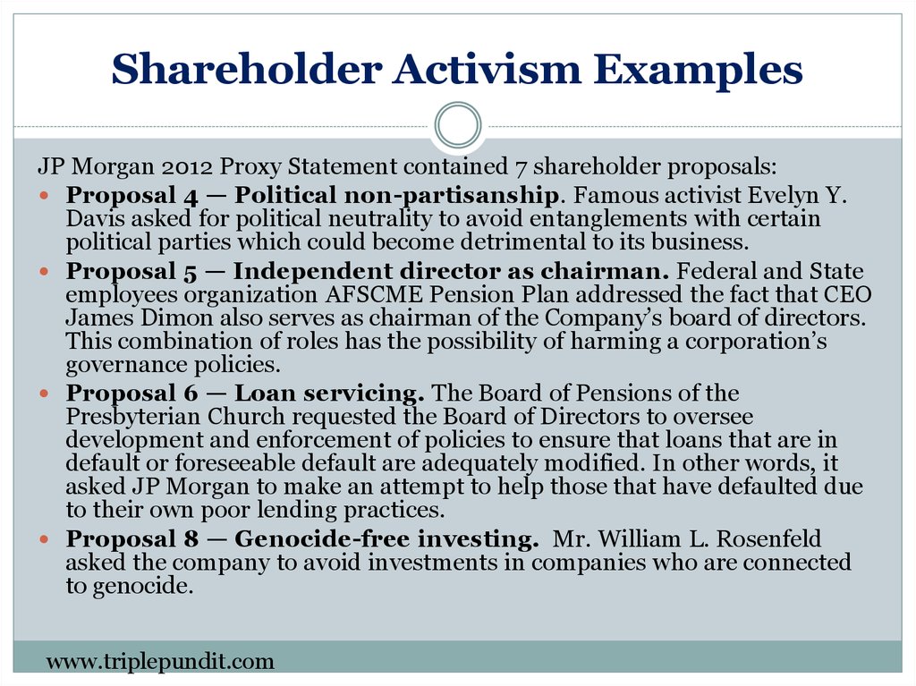 Shareholder Activism Examples