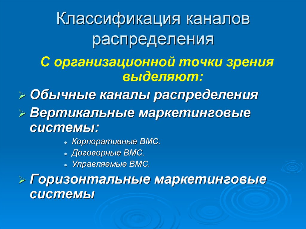 Обычные каналы. Классификация каналов. Договорные вертикальные каналы распределения. Классификация распределение. Управляемые ВМС.