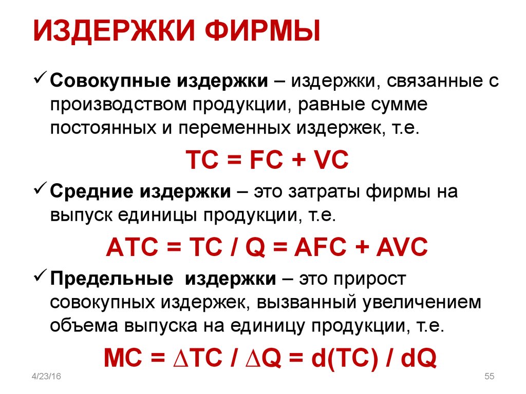 Теория издержек производства презентация