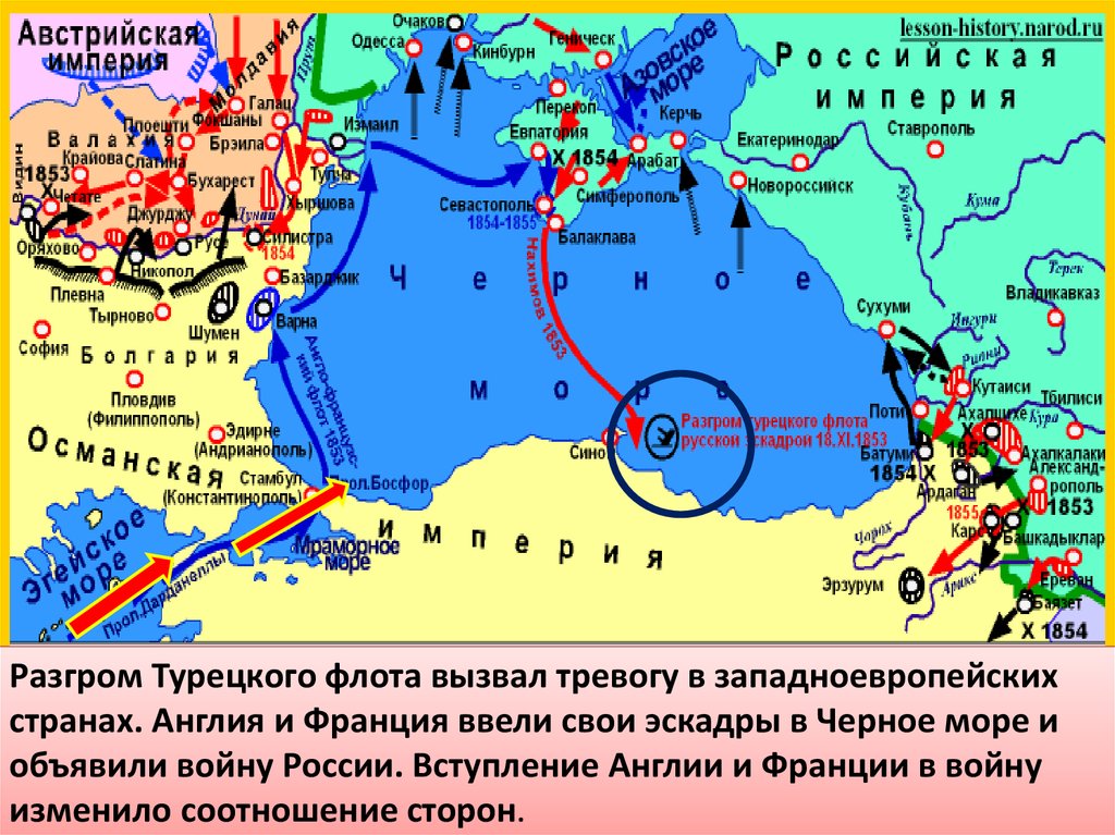 Обозначьте место разгрома турецкого флота русской эскадрой в начале крымской войны контурная карта