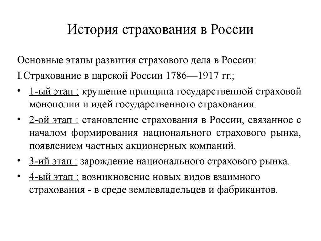 История страхования в россии презентация