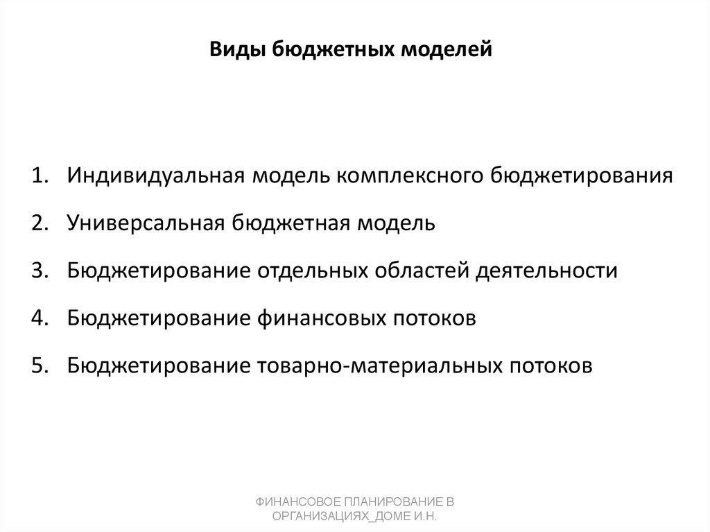 Виды бюджетных моделей