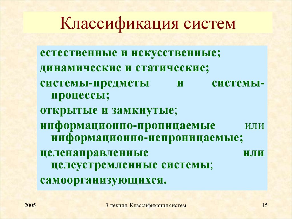 Понятие системы классификации систем