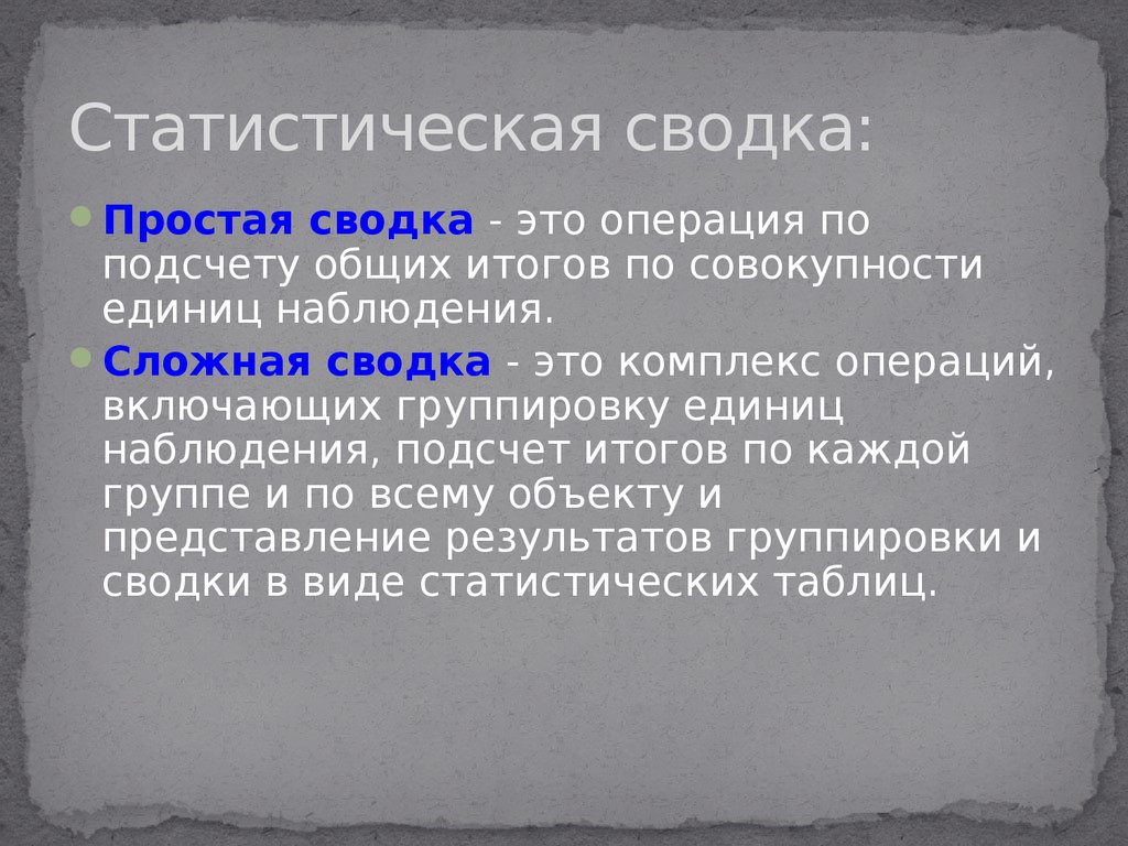 Сводка статистического наблюдения