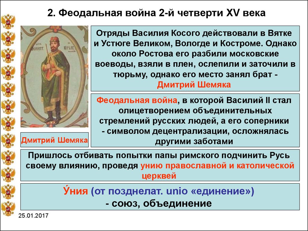 Презентация междоусобная война в московском княжестве второй четверти xv в василий темный