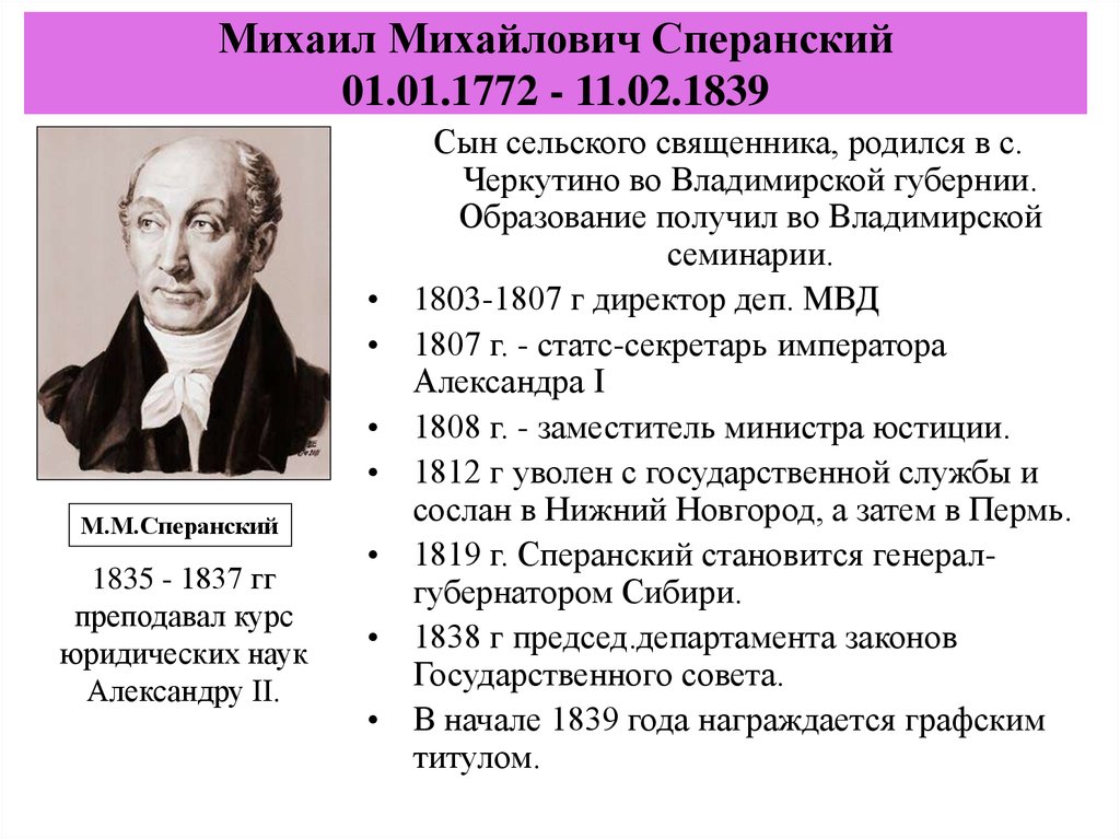 Государственный секретарь 1810 1812 помощник разработки проектов и реформ