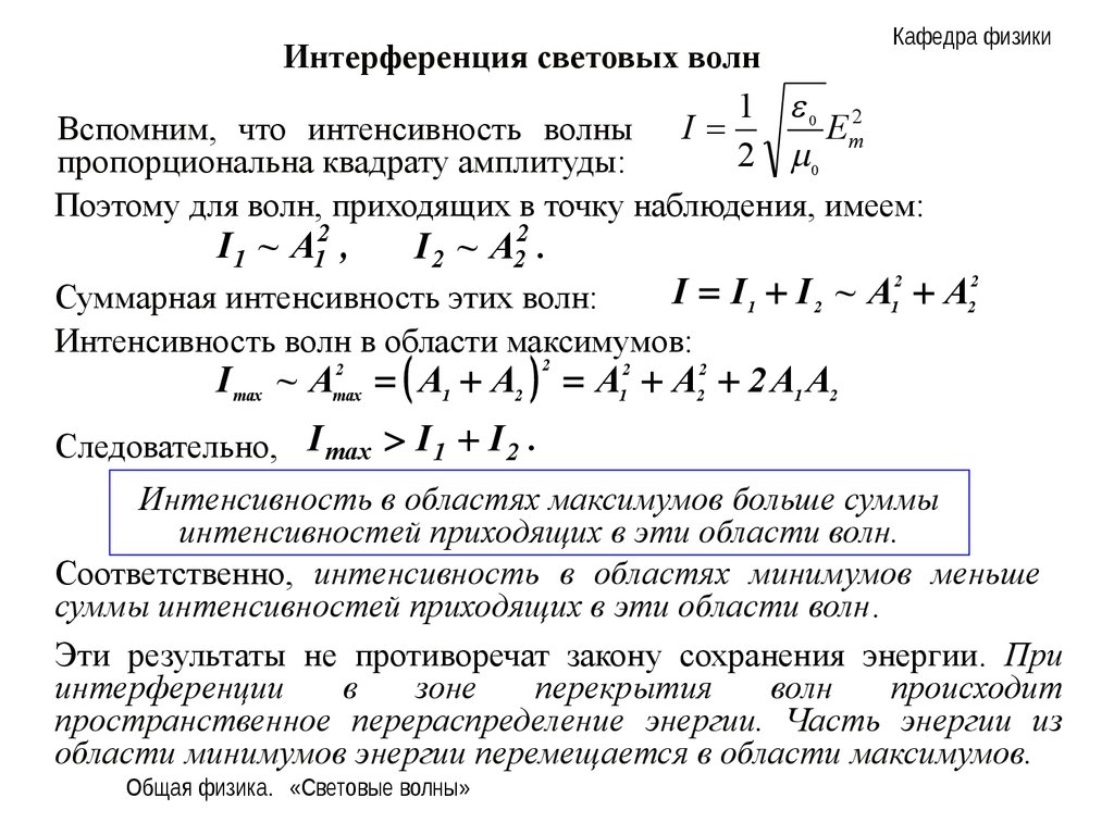 Интенсивность через амплитуду