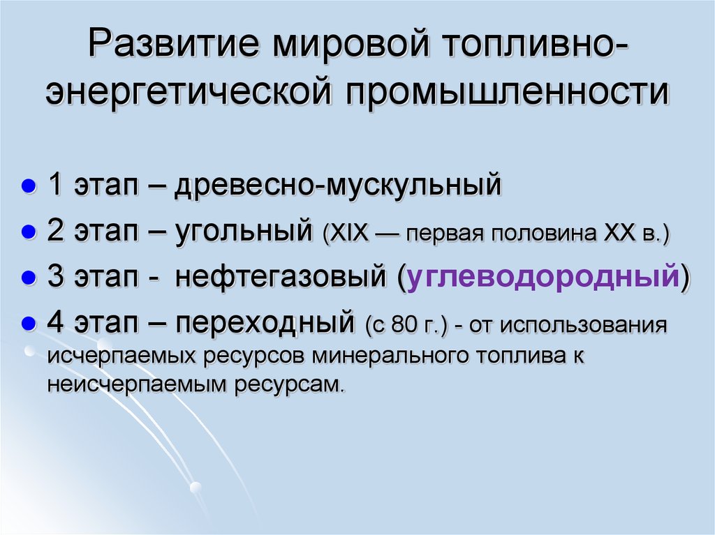 План характеристики отрасли мирового хозяйства топливная промышленность