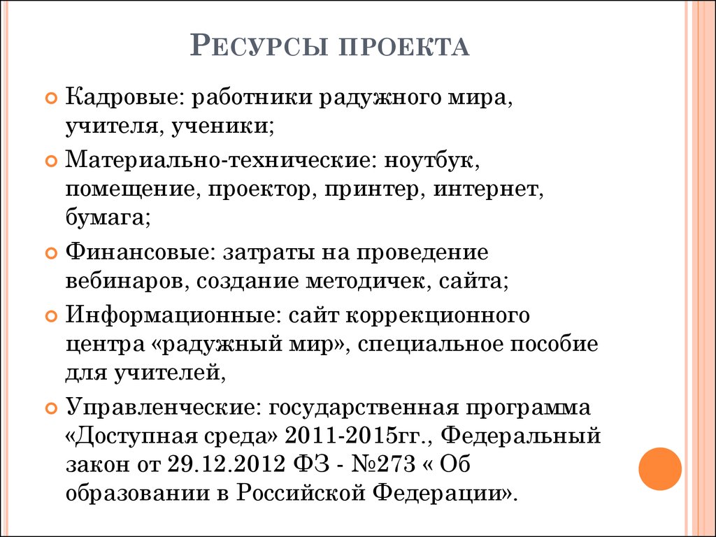 Список ресурсов для проекта