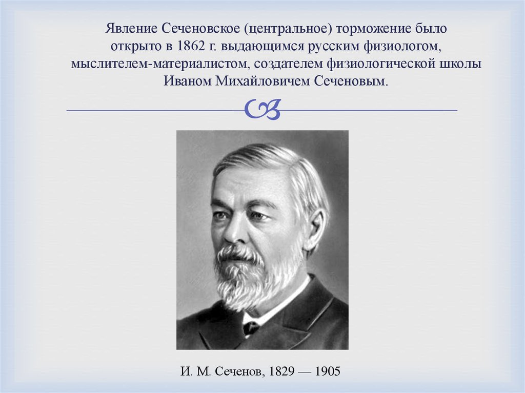 Это явление открыл в году. 1862 Сеченов. Сеченов торможение. И М Сеченов. Явление центрального торможения открыл.