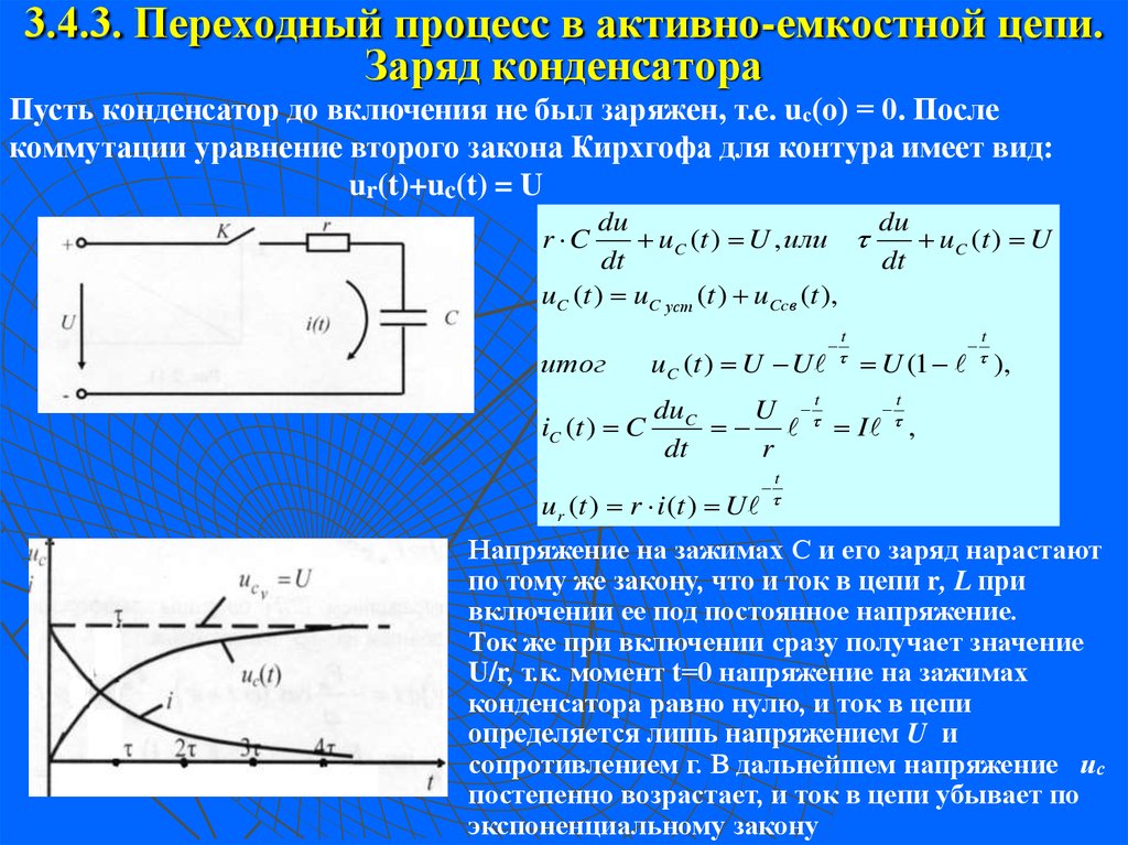 Ток в момент времени. Заряд конденсатора формула RC цепь. Переходной процесс на конденсаторе. Уравнение зарядки конденсатора. Переходные процессы при зарядке конденсатора.