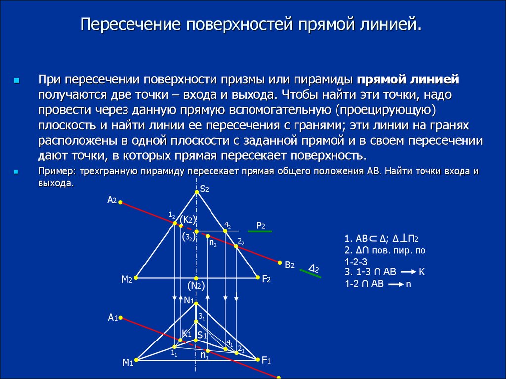Найдите точку пересечения прямой линии. Пересечение прямой с пирамидой. Пересечение пирамиды плоскостью. Сечение пирамиды плоскостью. Пересечение пирамиды плоскостью общего положения.